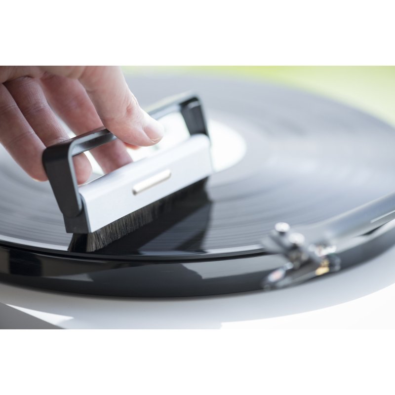 Pro-Ject Brush It Record Cleaning Brush — in use on turntable