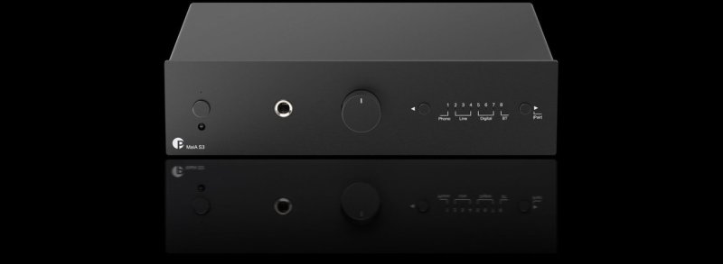 Pro-Ject MaiA S3 amplifier — front panel with Phono, Line, Digital, Bluetooth inputs and 6.3mm headphone output