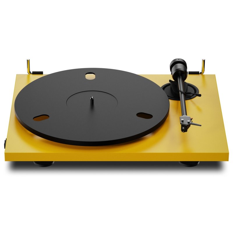 Pro-Ject E1.2 BT Satin Golden Yellow - felt mat removed showing die-cast aluminium platter