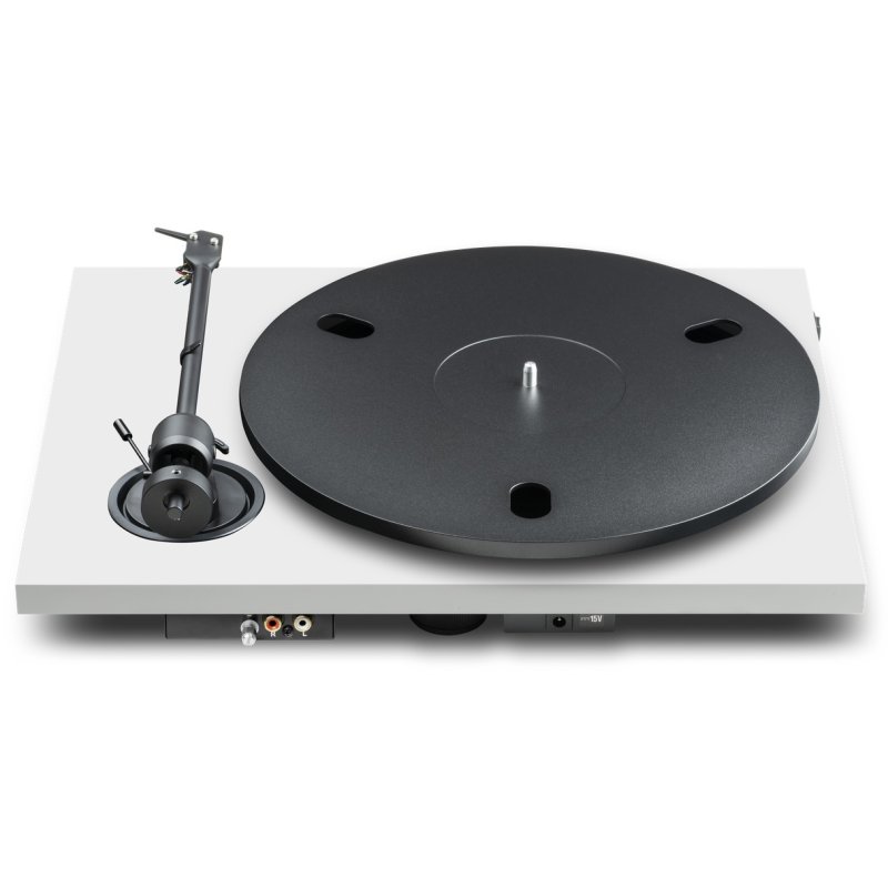 Pro-Ject E1.2 Phono Satin White - rear panel with phono stage switch and RCA outputs