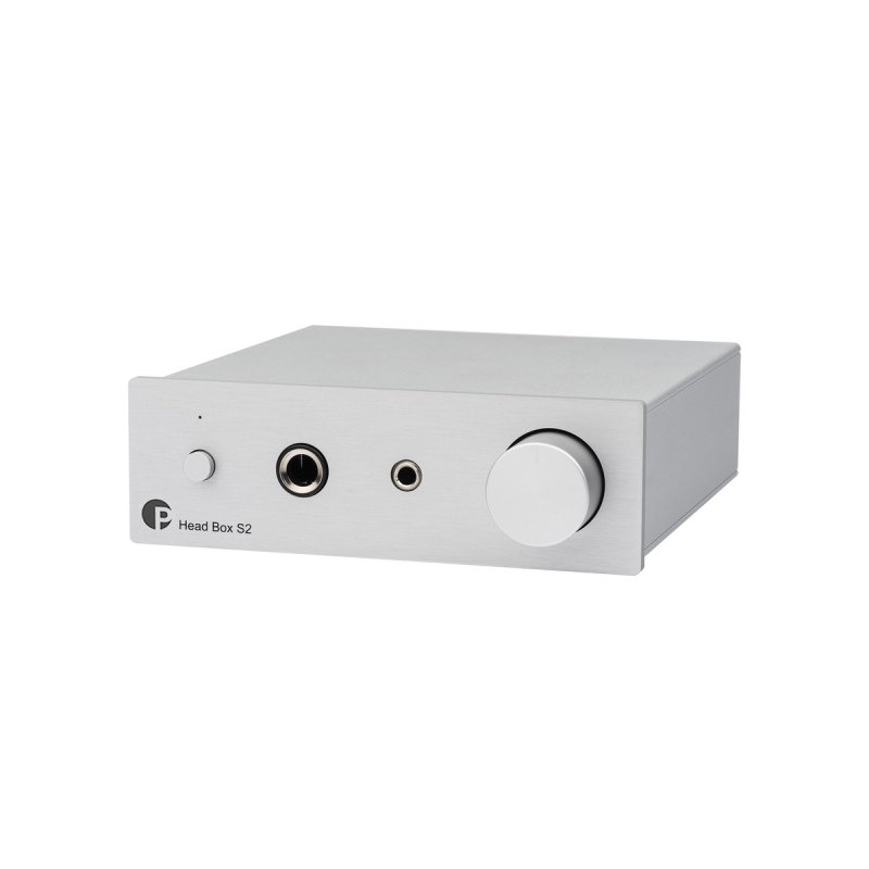 Pro-Ject Head Box S2 Silver headphone amplifier angled view on white background