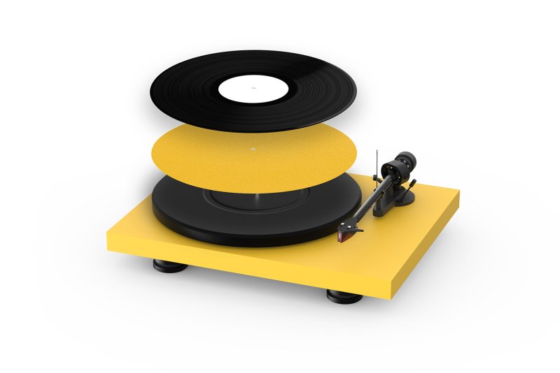 Pro-Ject 12 inch Felt Mat Yellow shown on turntable