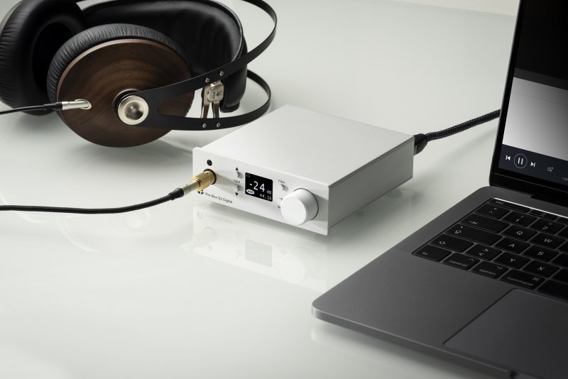 Pro-Ject Pre Box S2 Digital 2023 Edition — lifestyle with headphones and laptop