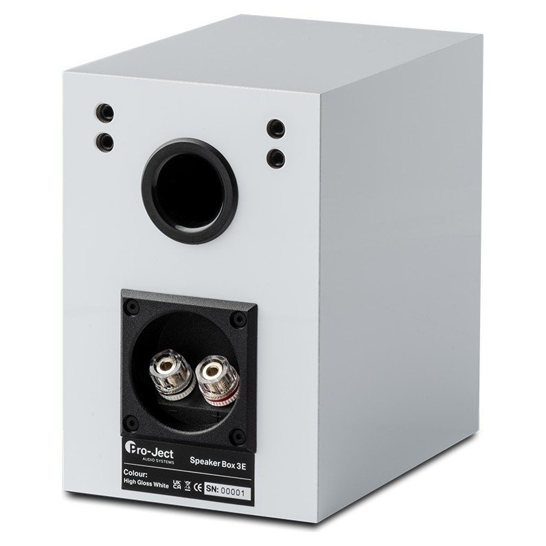 Pro-Ject Speaker Box 3 E rear panel showing banana terminals and bass reflex port