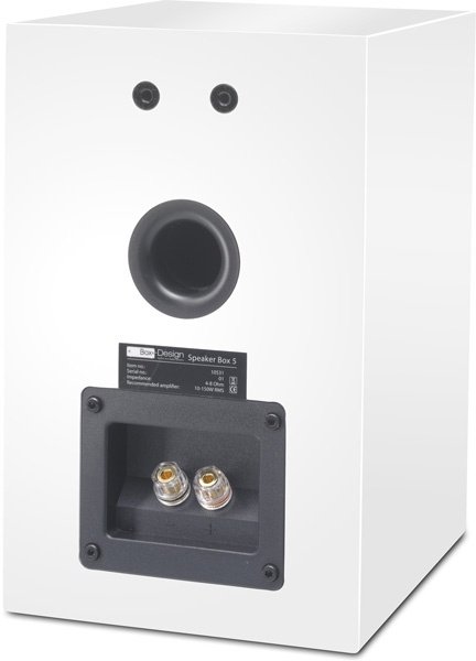 Pro-Ject Speaker Box 5 rear panel with bass port and binding posts, white