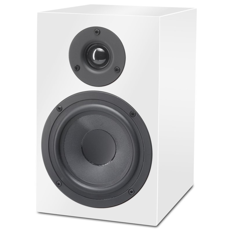 Pro-Ject Speaker Box 5 front view showing tweeter and woofer, white (single speaker)