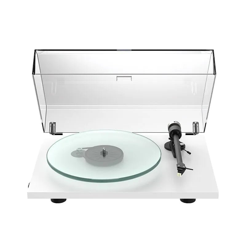 Pro-Ject T2 Super Phono White front view with dustcover