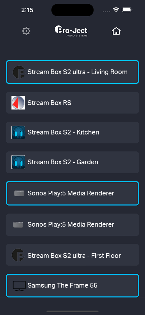 Pro-Ject Control app streaming destinations