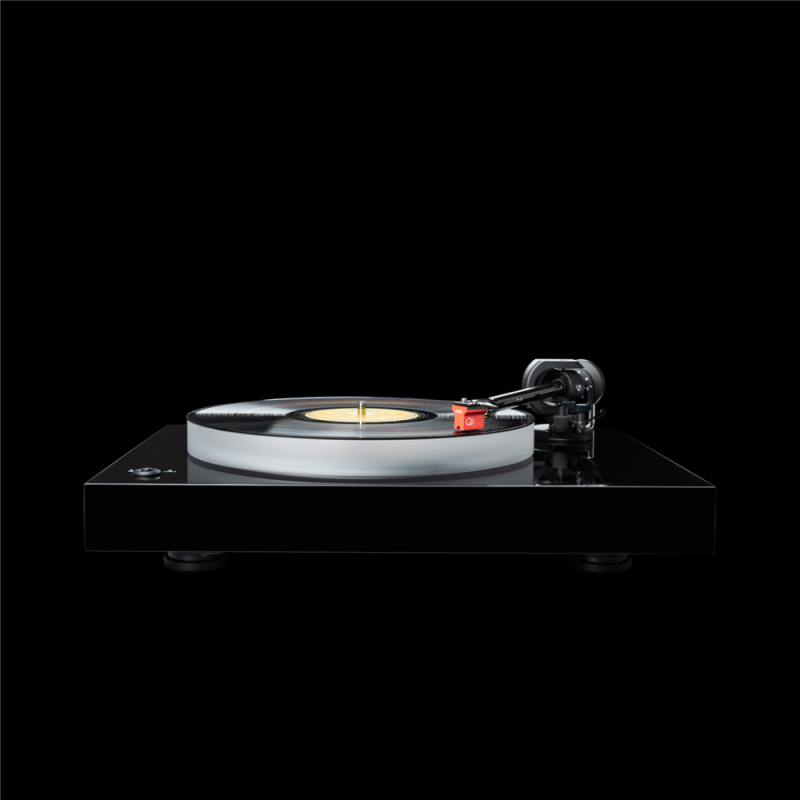 Pro-Ject X2 B Turntable Black Gloss — front view with record