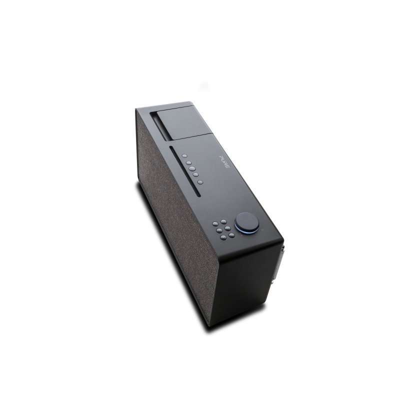 Pure Evoke Home All-in-One Music System Black Coffee and Walnut — top view with display closed