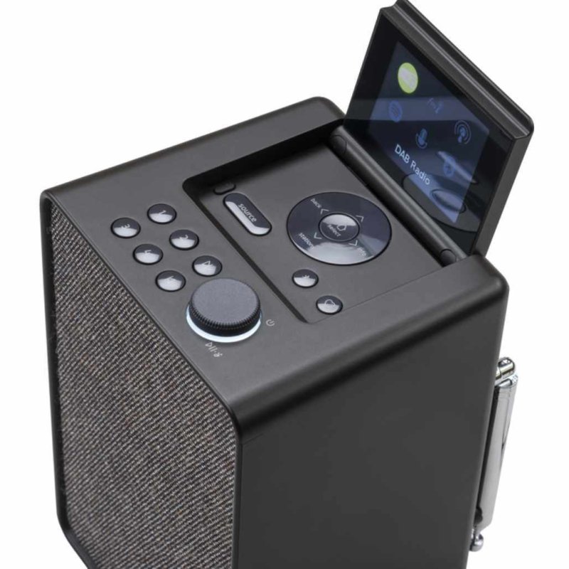 Pure Evoke Spot Smart Radio Black Coffee and Walnut — top panel showing controls and display