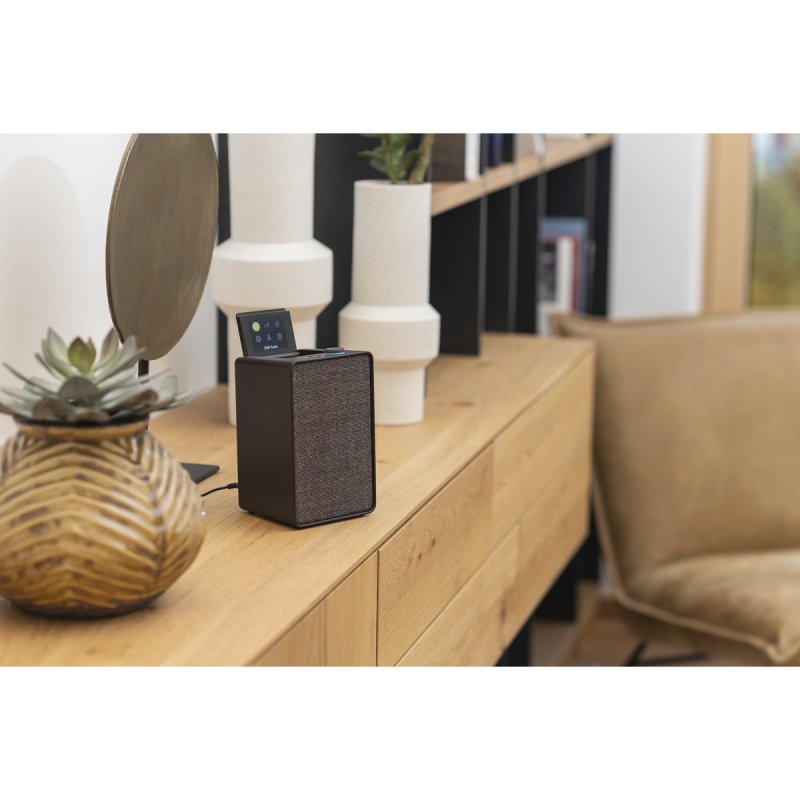 Pure Evoke Spot Smart Radio Black Coffee and Walnut — lifestyle