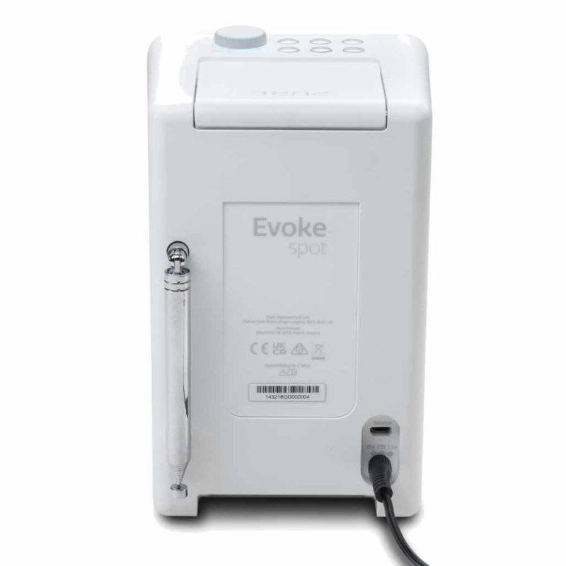 Pure Evoke Spot Smart Radio Cotton White rear panel showing antenna and connections