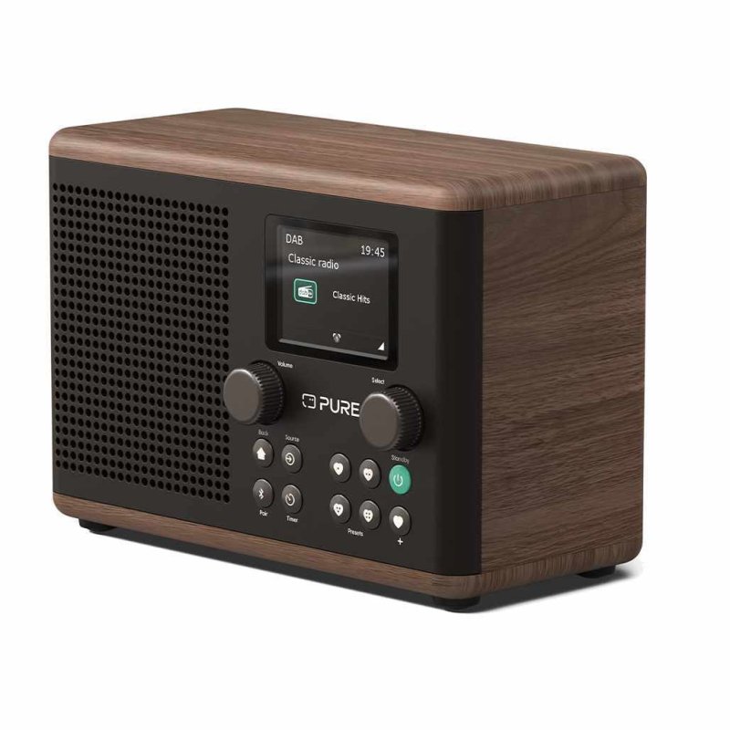 Pure Classic H4 Radio Black Coffee and Walnut — three-quarter view