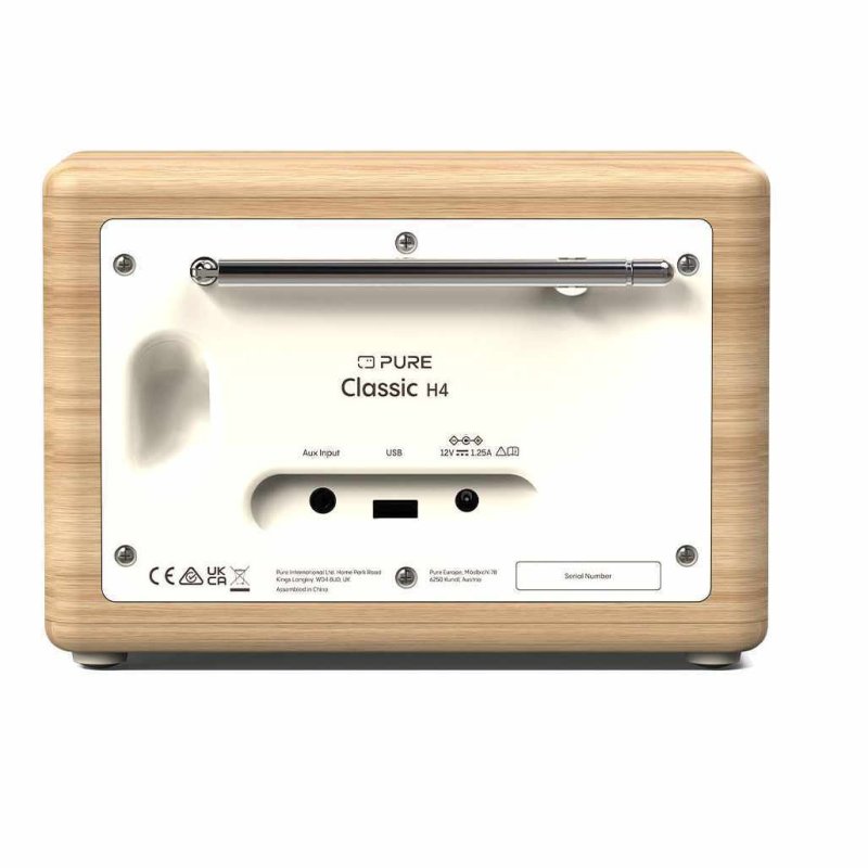 Pure Classic H4 Radio Cotton White and Oak — rear panel