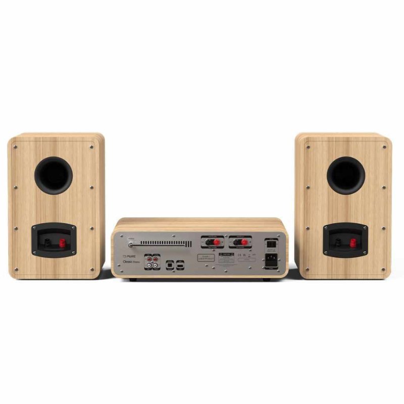 Pure Classic Stereo Music System Cotton White and Oak — rear panel