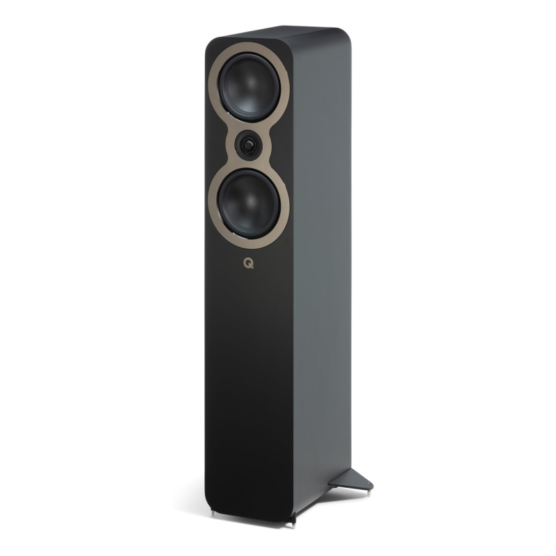 Q Acoustics 3050C 5.1 Cinema Pack - Satin Black — 3050C floorstanding speaker front angled view without grille