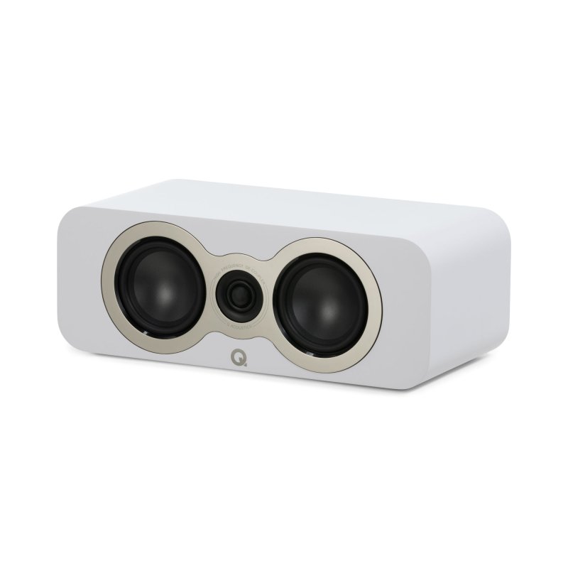 Q Acoustics 3050c 5.1 Cinema Pack Satin White: 3090c centre speaker, front angled view without grille