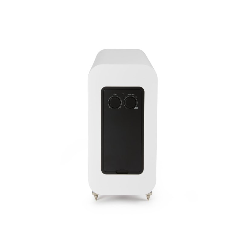 Q Acoustics 3050c 5.1 Cinema Pack Satin White: 3060S active subwoofer rear panel showing level and crossover controls