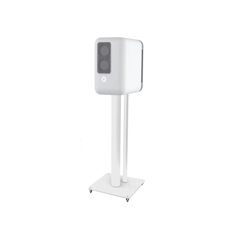 Q Acoustics Q Active 200 Bookshelf Speakers White (Pair) — on stand angled view