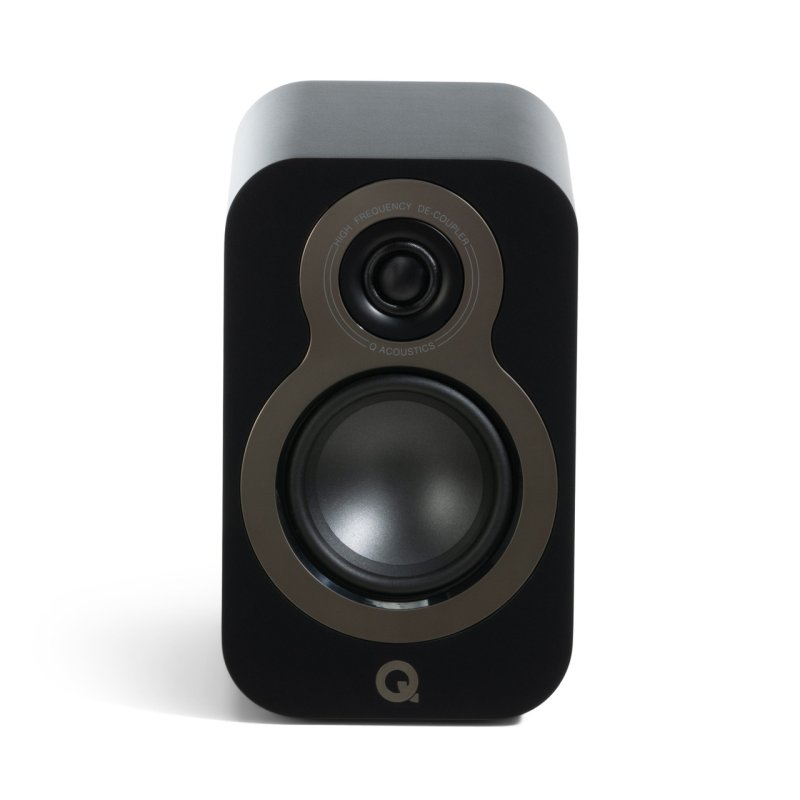 Q Acoustics 3010c Bookshelf Speakers Satin Black (Pair) — front view (grille off)