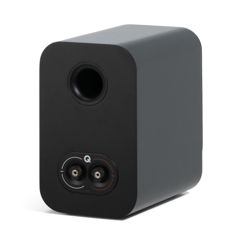 Q Acoustics 3010c Bookshelf Speakers Satin Black (Pair) — rear angled view