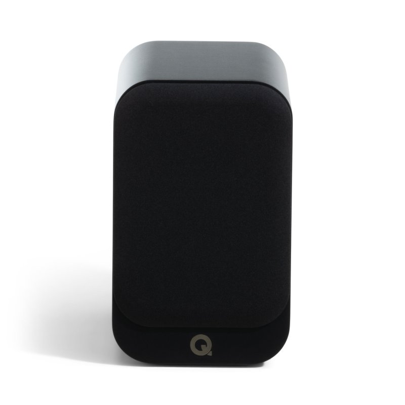 Q Acoustics 3010c Bookshelf Speakers Satin Black (Pair) — front view (grille on)