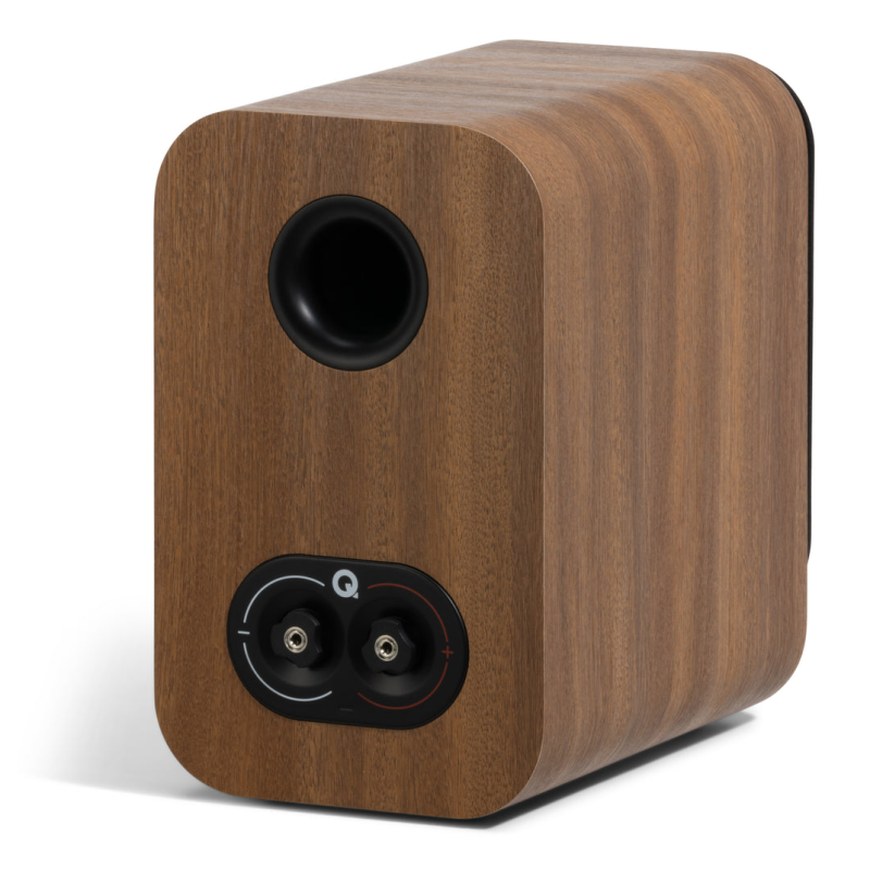 Q Acoustics 3010c Bookshelf Speakers Pin Oak (Pair) — angled rear view