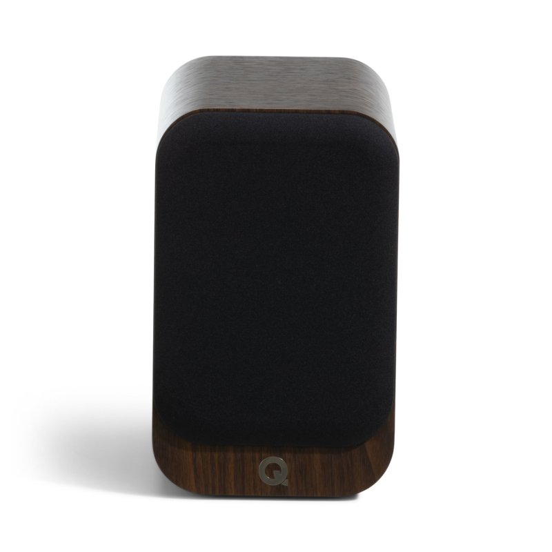 Q Acoustics 3010c Bookshelf Speakers Walnut (Pair) — front view (grille on)