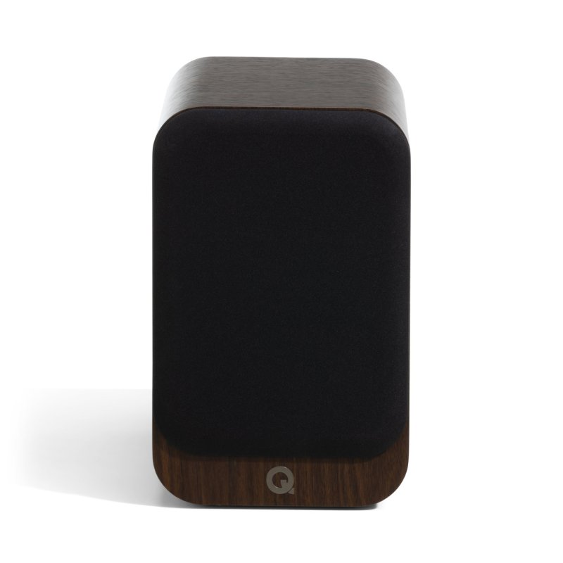 Q Acoustics 3020C Bookshelf Speakers Claro Walnut (Pair) — front view (grille on)
