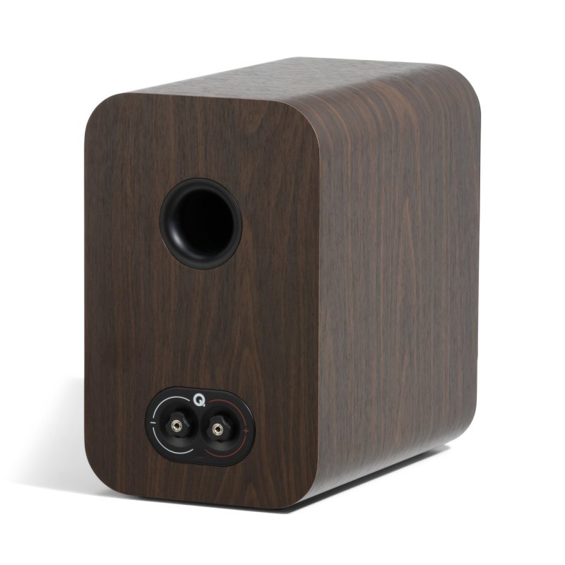 Q Acoustics 3020C Bookshelf Speakers Claro Walnut (Pair) — rear angled view