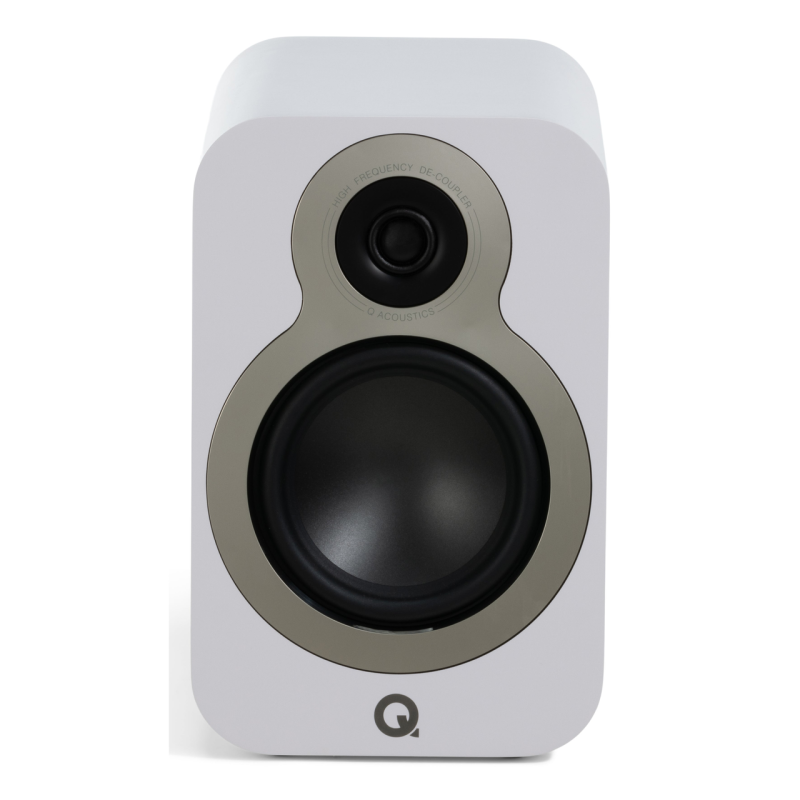 Q Acoustics 3020C Bookshelf Speakers Arctic White — front view without grille