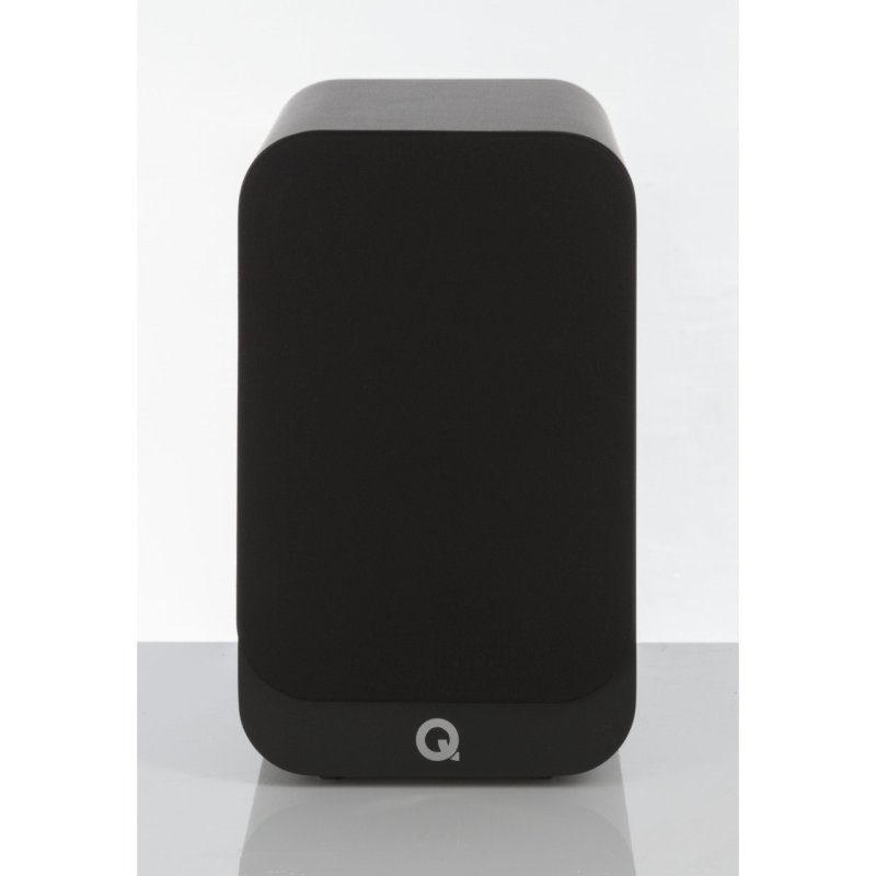 Q Acoustics 3020i Bookshelf Speakers Black (Pair) — front view (grille on)