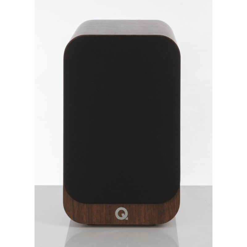 Q Acoustics 3020i Bookshelf Speakers Walnut (Pair) — front view (grille on)