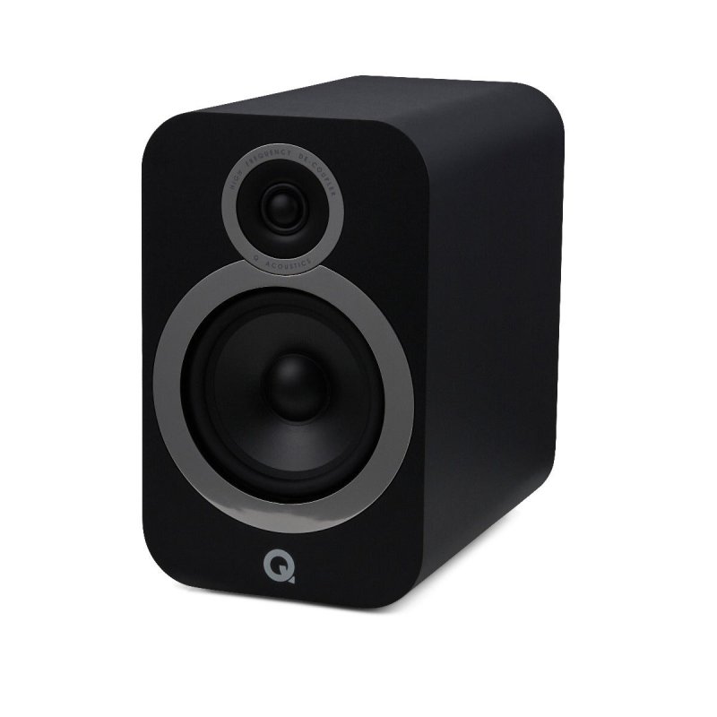 Q Acoustics 3030i Bookshelf Speakers Black (Pair) — side view (grille off)