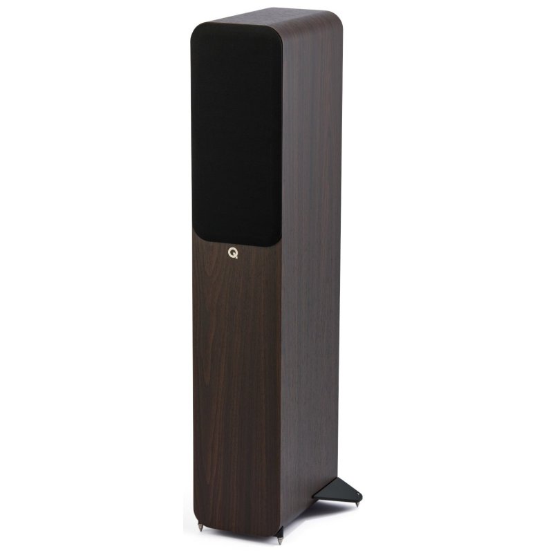 Q Acoustics 3040c Claro Walnut, angled view with grille fitted