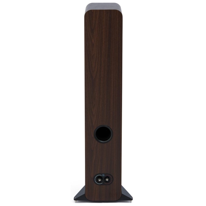 Q Acoustics 3040c Claro Walnut, rear view showing reflex port and binding posts