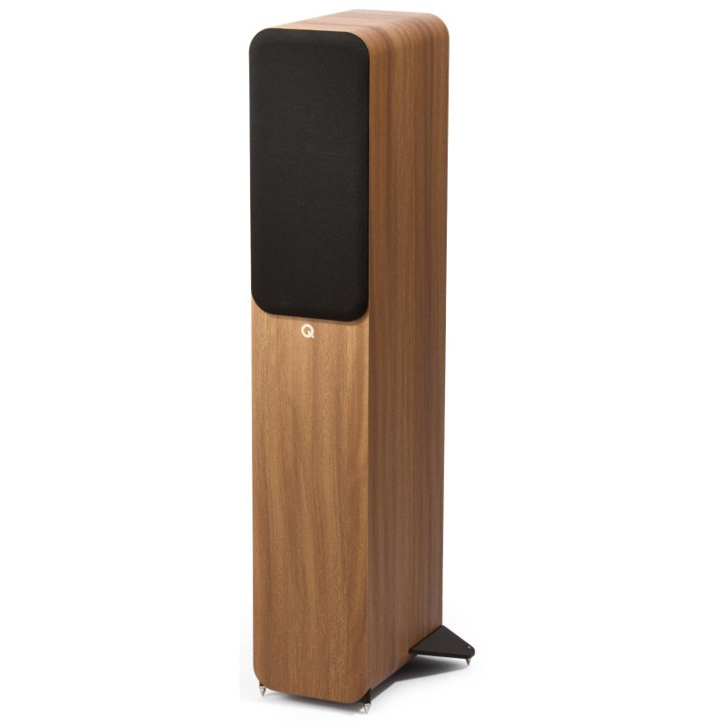 Q Acoustics 3040c Pin Oak, angled view with grille fitted