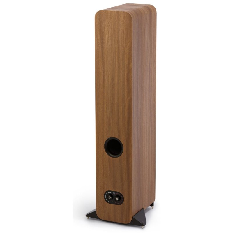 Q Acoustics 3040c Pin Oak, angled rear view with stabilisers fitted