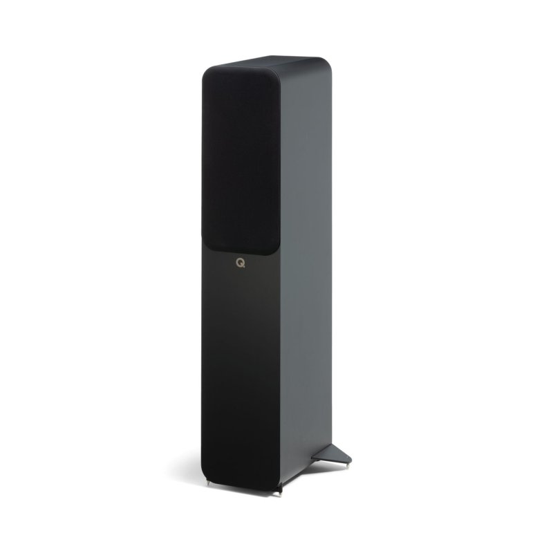 Q Acoustics 3050C Floorstanding Speakers Satin Black (Pair) — front angled view, grille on