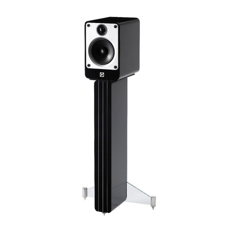Q Acoustics Concept 20 Speaker Stands Gloss Black (Pair) — with Concept 20 speaker (grille off)