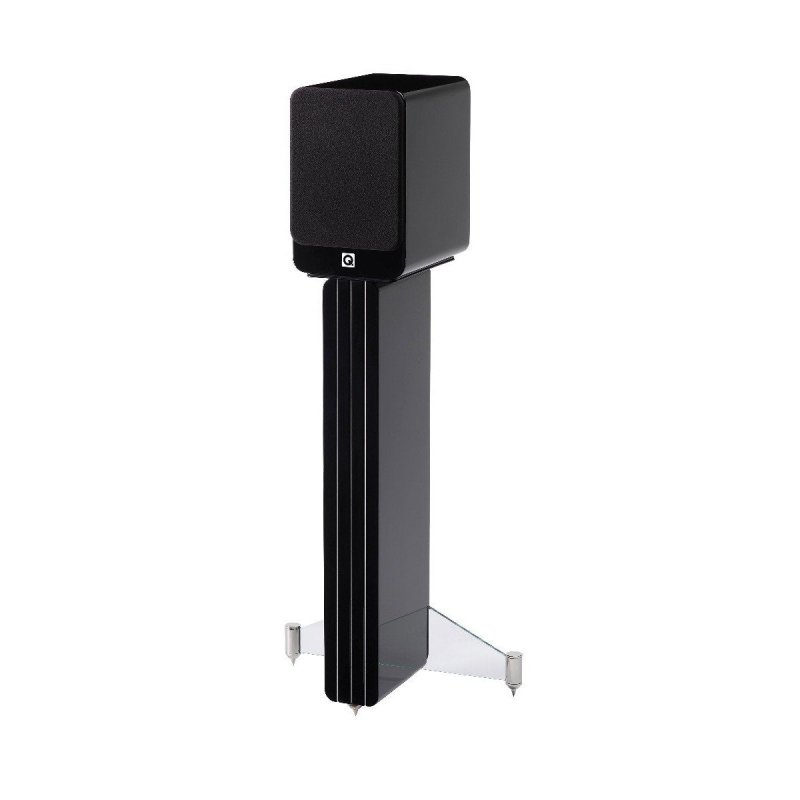 Q Acoustics Concept 20 Speaker Stands Gloss Black (Pair) — with Concept 20 speaker (grille on)