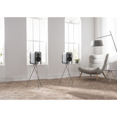 Q Acoustics Concept 300 Standmount Speakers Black and Rosewood (Pair) — lifestyle room setting