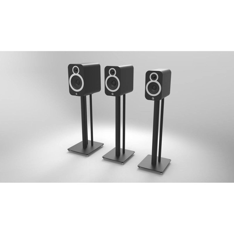 Q Acoustics Q3030FSi stands with 3030i speakers in a listening environment