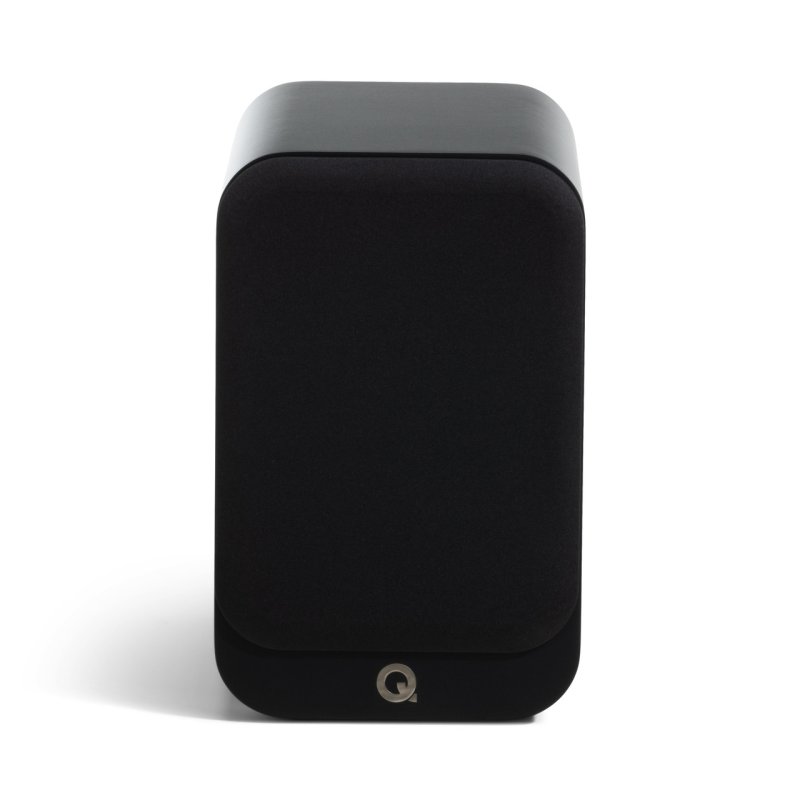 Q Acoustics 3030c Bookshelf Speakers Satin Black (Pair) — front view (grille on)