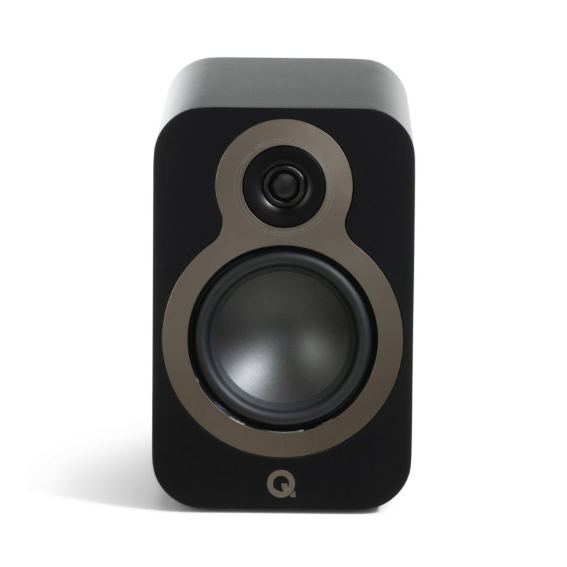 Q Acoustics 3030c Bookshelf Speakers Satin Black (Pair) — front view (grille off)
