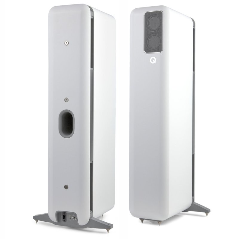 Q Acoustics Q Active 400 Floorstanding Speakers White (Pair) — front and rear pair view