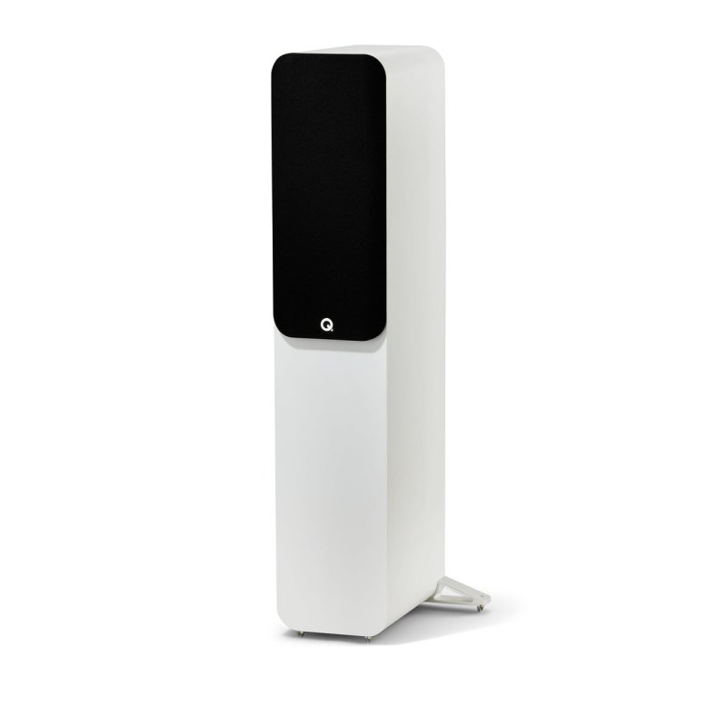 Q Acoustics 5050 Floorstanding Speakers Satin White (Pair) — front view (grille on)