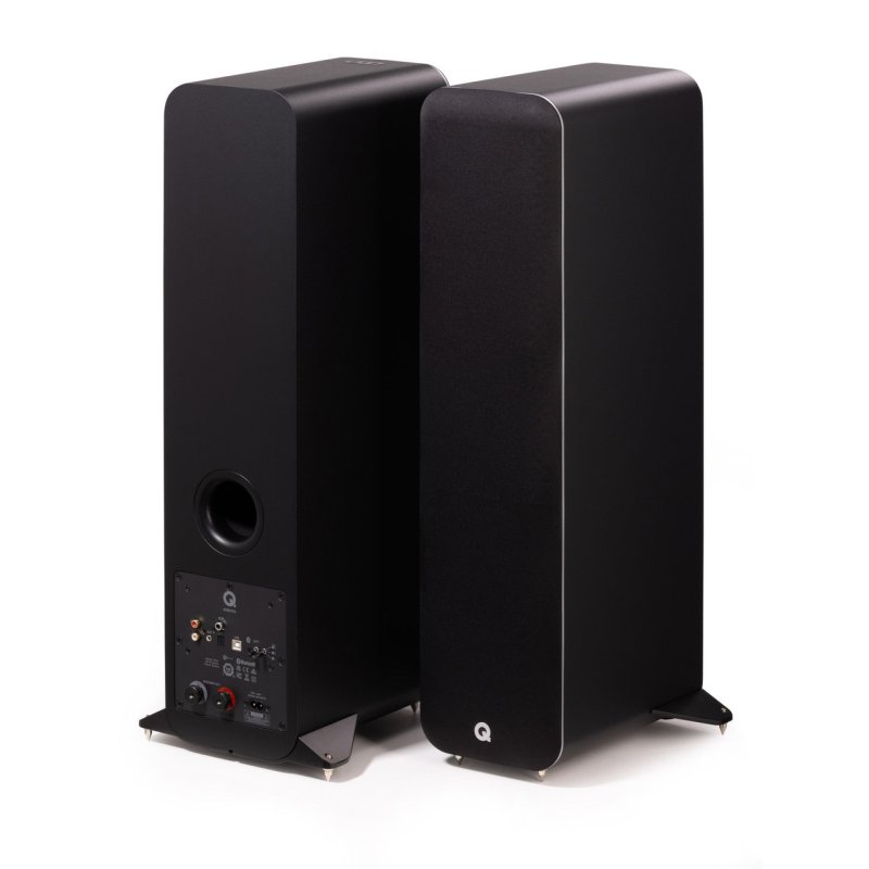 Q Acoustics M40 Wireless Micro-Tower Speakers Black front and rear pair view