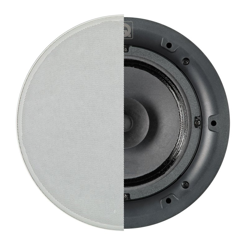 Q Acoustics E120 + Qi65CB In-Ceiling Speaker System White — Qi65CB ceiling speaker grille on and off